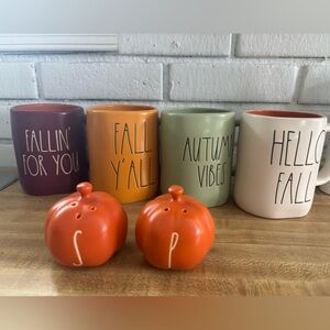 Rae Dunn Fall Themed Mugs and Pumpkin Shakers Set